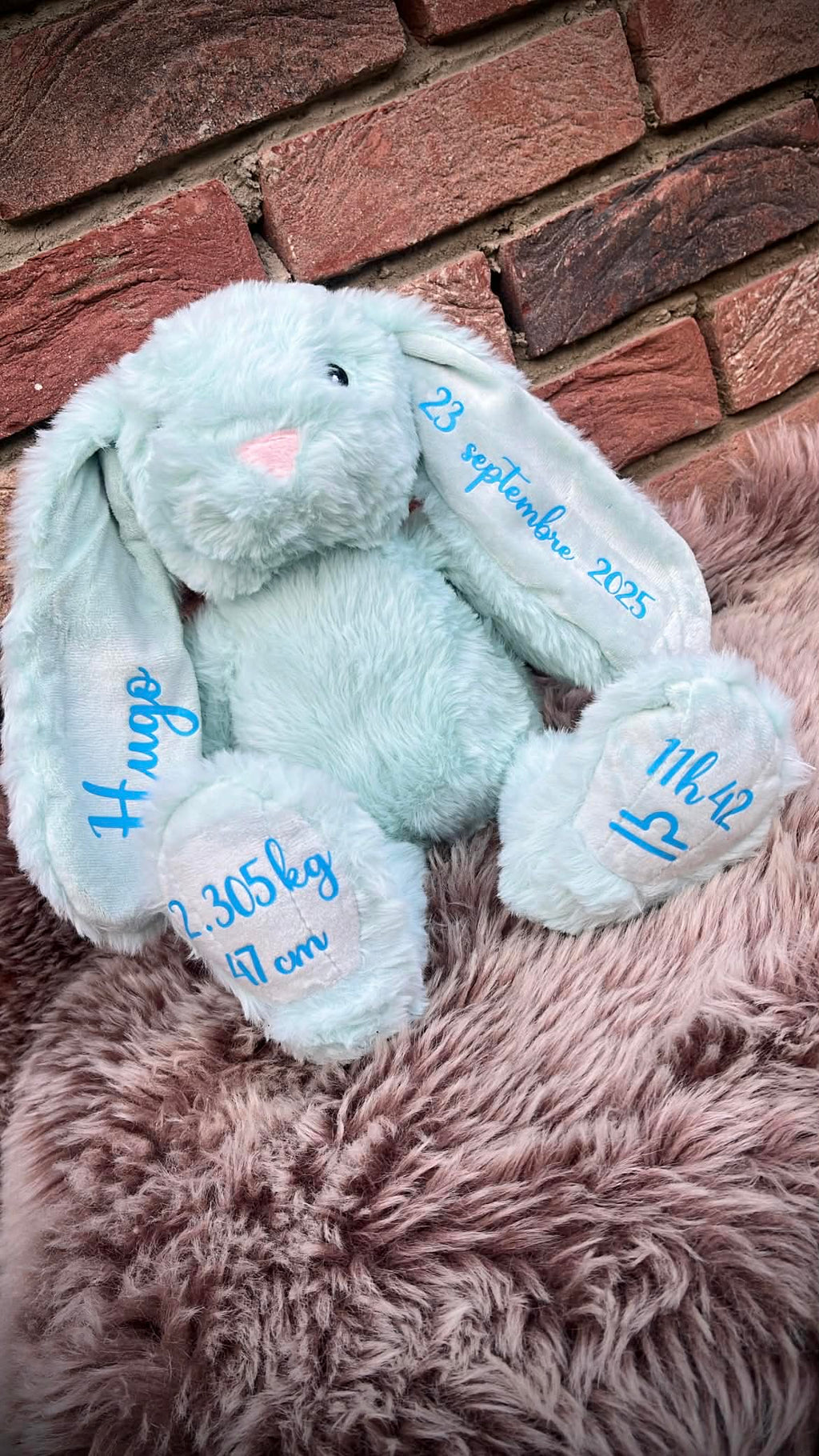 Peluche lapin 40 cm décorative et personnalisable