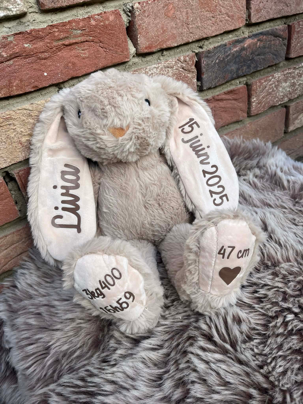 Peluche lapin 40 cm décorative et personnalisable