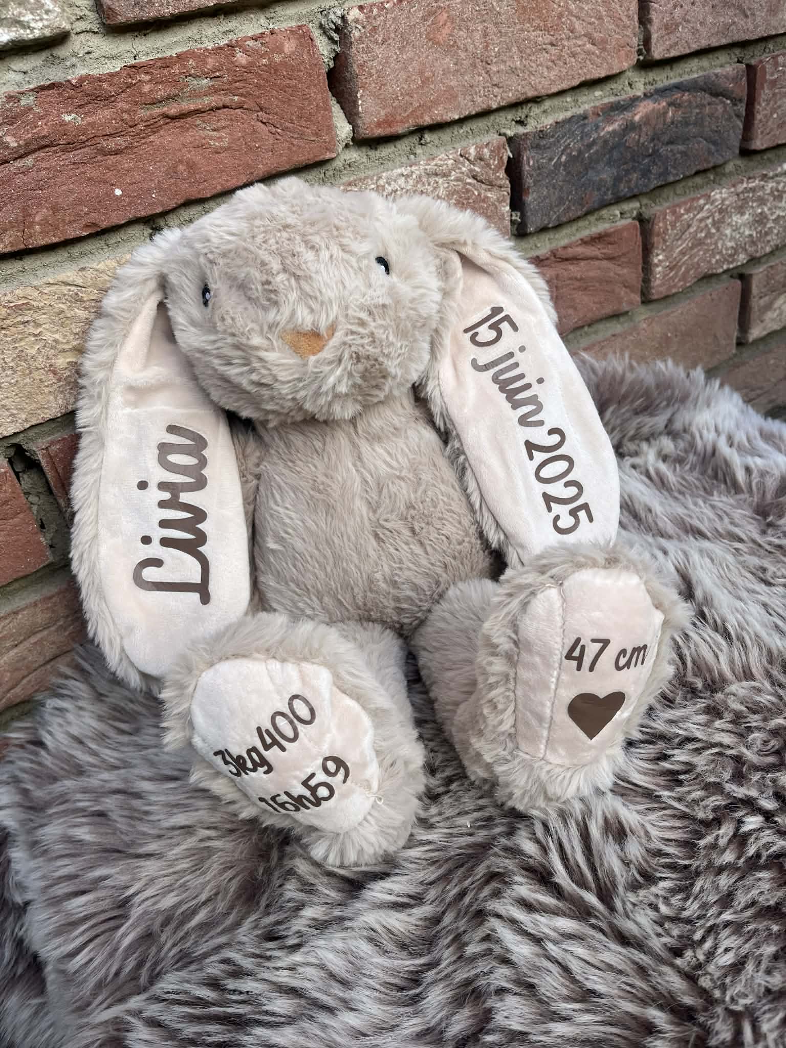Peluche lapin 40 cm décorative et personnalisable