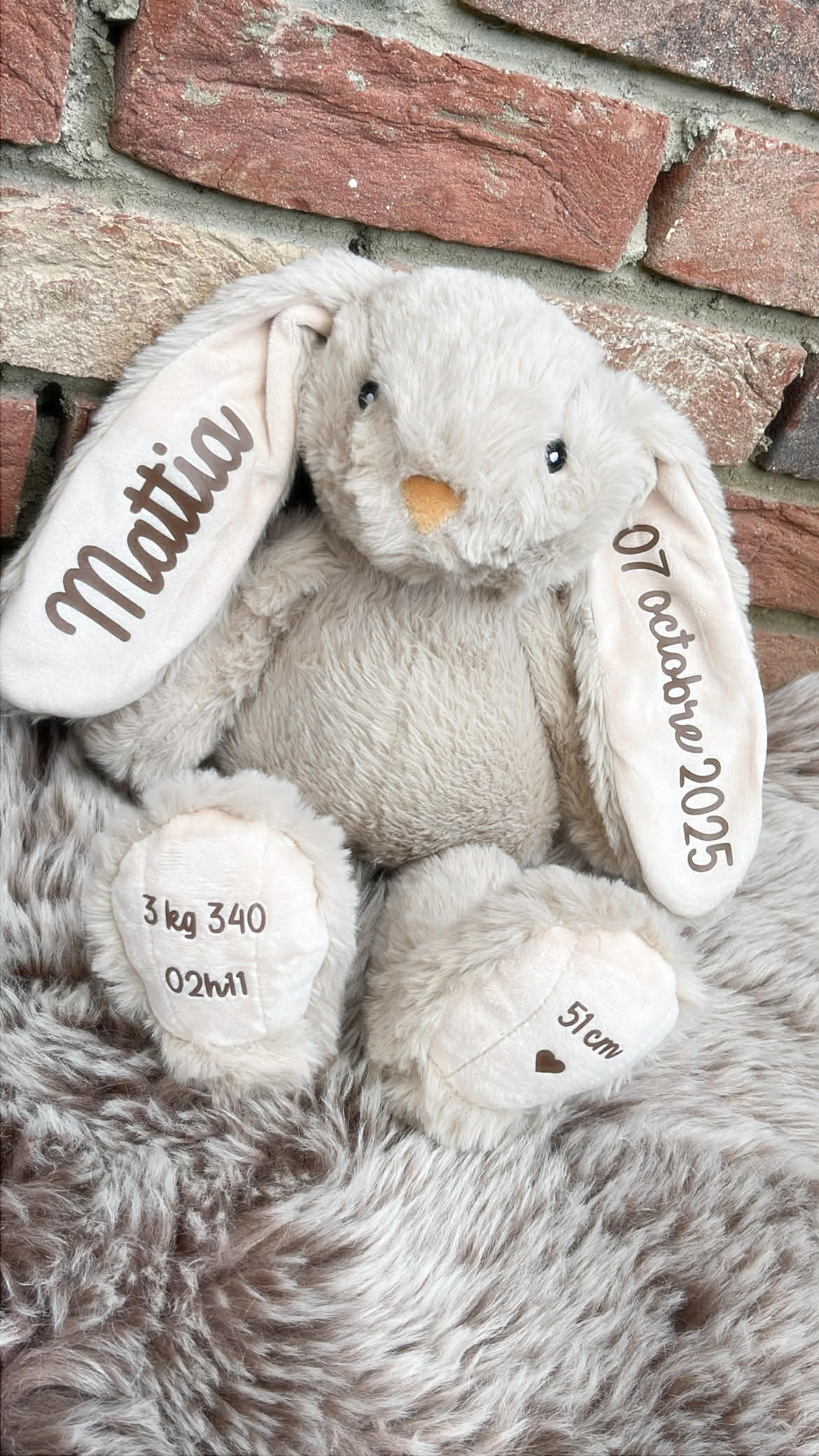 Peluche lapin 40 cm décorative et personnalisable