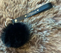 Porte-clé lanière noir avec pompon – personnalisabl
