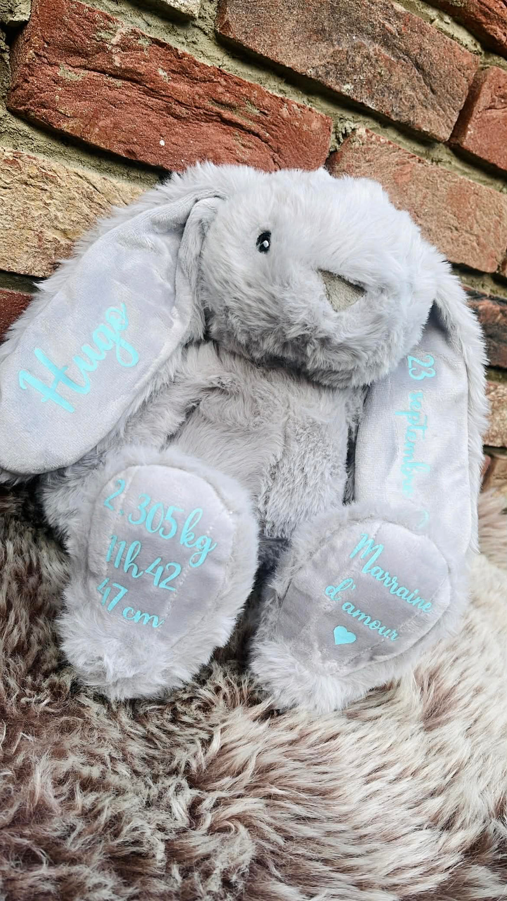 Peluche lapin 40 cm décorative et personnalisable