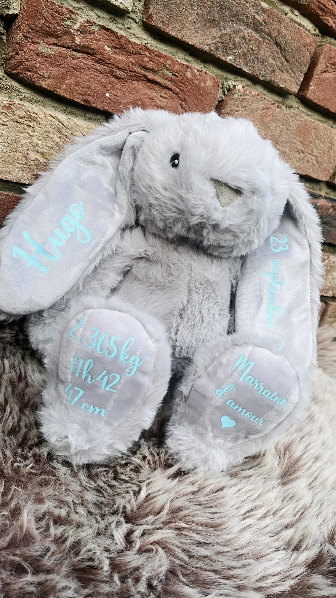 Peluche lapin 40 cm décorative et personnalisable