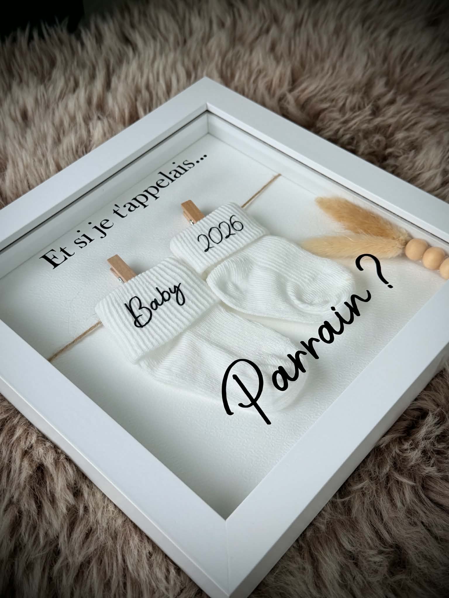 Cadre box 20x20cm personnalisé pour demande parrain 💛